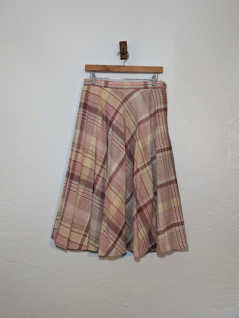 Vintage Pink Plaid School Girl Midi Skirt Academia University Preppy Feminine
